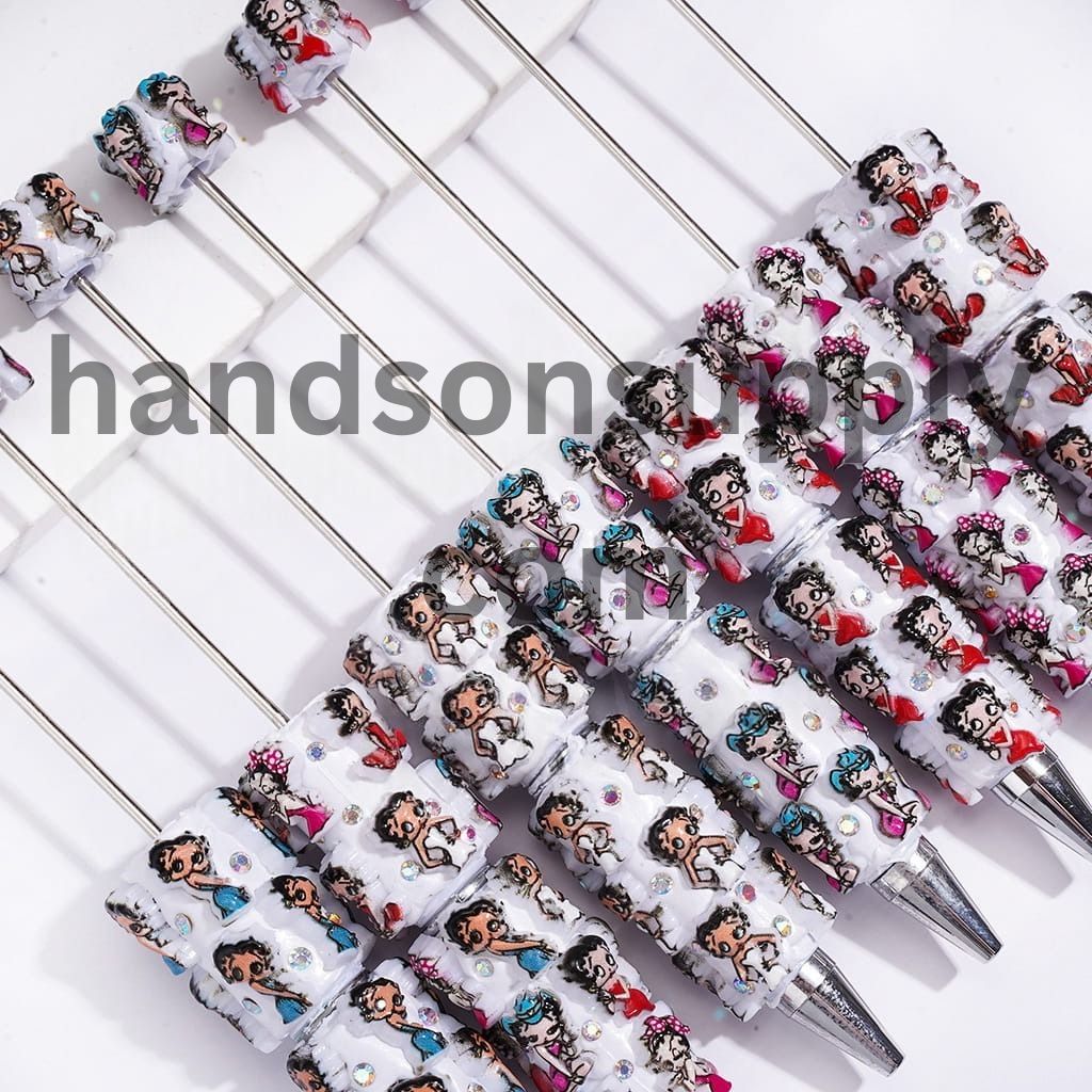 Cute Vintage Old Girl Character Series with Sparkling AB Rhinestone Beadable Clay Pens