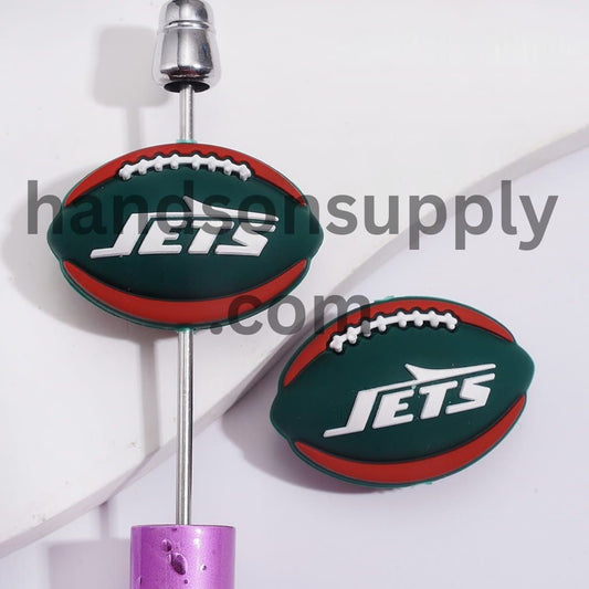 3D USA NY Jets Football Sports Theme Oval Shaped Silicone Focal Beads