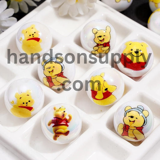 Adorable Honey Bear Cartoon Character Series UV Coated Glossy Acrylic Beads for Bracelets, 16MM, Random Mix