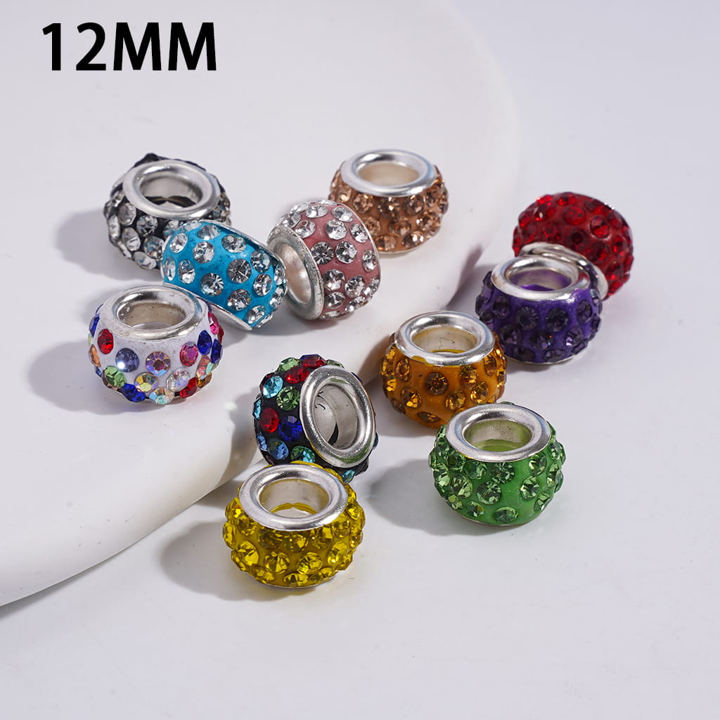 Sparkling Silver Clay Wheel Spacer Beads with Rhinestones, 12MM Large Hole, Random Mix (The Hole Diameter is Around 5.5MM)