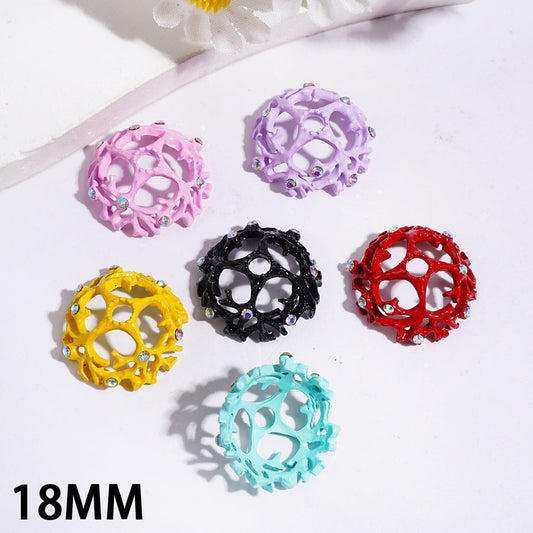 Alloy Filigree Branch Wreath Bead Cage with AB Rhinestones, Hollow Round Bead Cap, 18MM Multi-Color Random Mix (They Fit 16MM Beads)