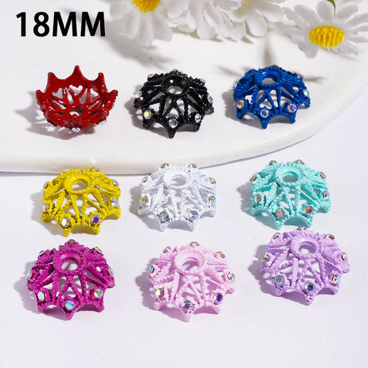 Flower Crown Alloy Bead Caps with AB Rhinestones Bead Cap Multi-Color Random Mix (They Fit 16MM Beads)