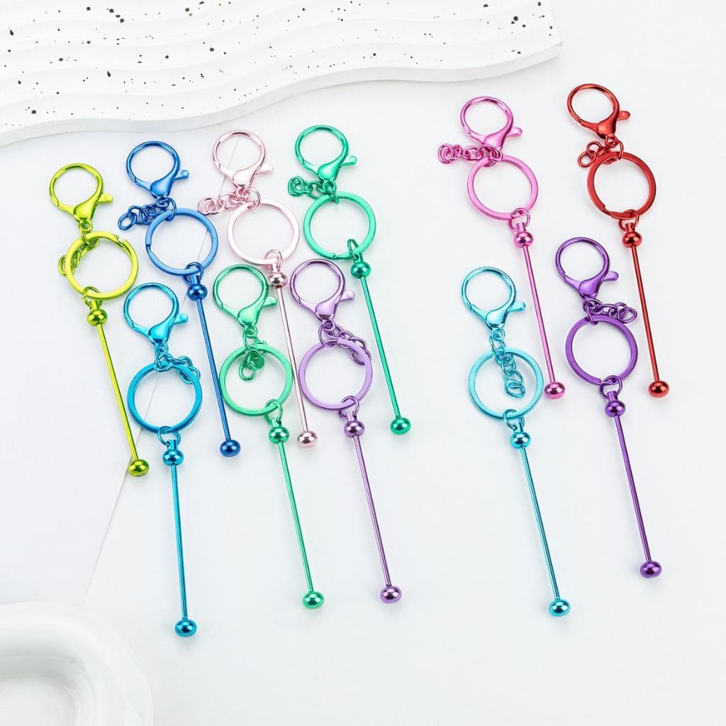 UV Coating Beadable Metal Keychain with Bar and Lobster Clasp, 148MM (Please Read the Description)