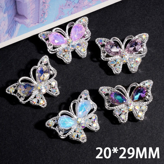 Butterfly Shape Crystal Teardrop Rhinestone Alloy Beads Charms with AB Rhinestone, 20*29MM, Assorted Colors, Random Mix