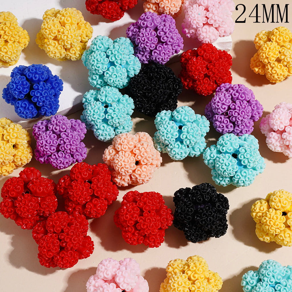 Clay Beads with Curly Flower, 24MM Multi-Color Random Mix
