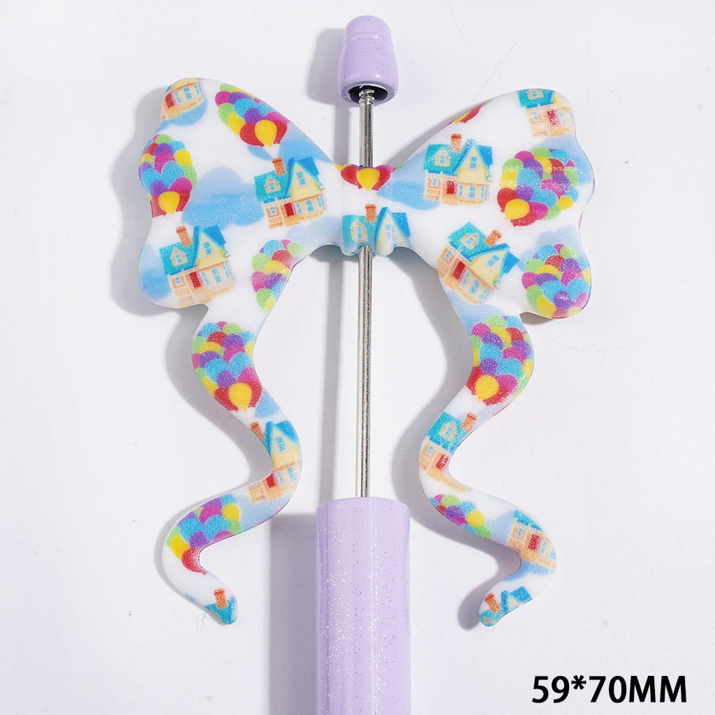 Colorful Cute Balloon, Cloud and House Prints Soft Long Ribbon Bowknot Silicone Focal Beads, 59*70MM