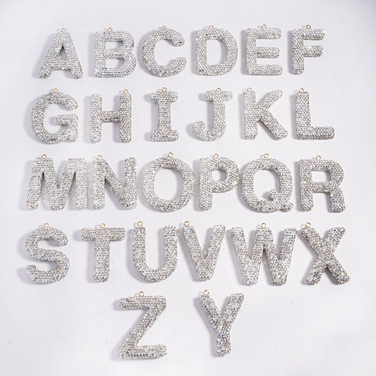 Large-Sized Initial Letter, Jewelry Accessories with Rhinestones Clay Keychain Pendant (Size Varies Between 50 to 60 MM Depending on Letter)