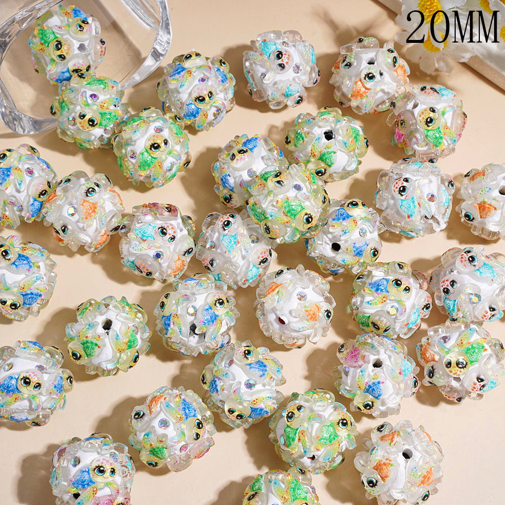 Clay Beads with Colorful Turtle and AB Rhinestones, 20MM Multi-Color Random Mix