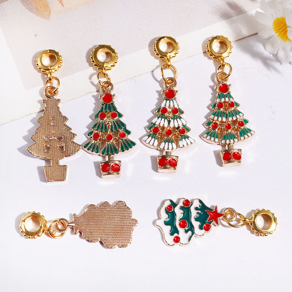 Gold Metal Bail Beads, Charm Pendants Christmas Tree, Jewelry Accessory, Various Design Random Mix