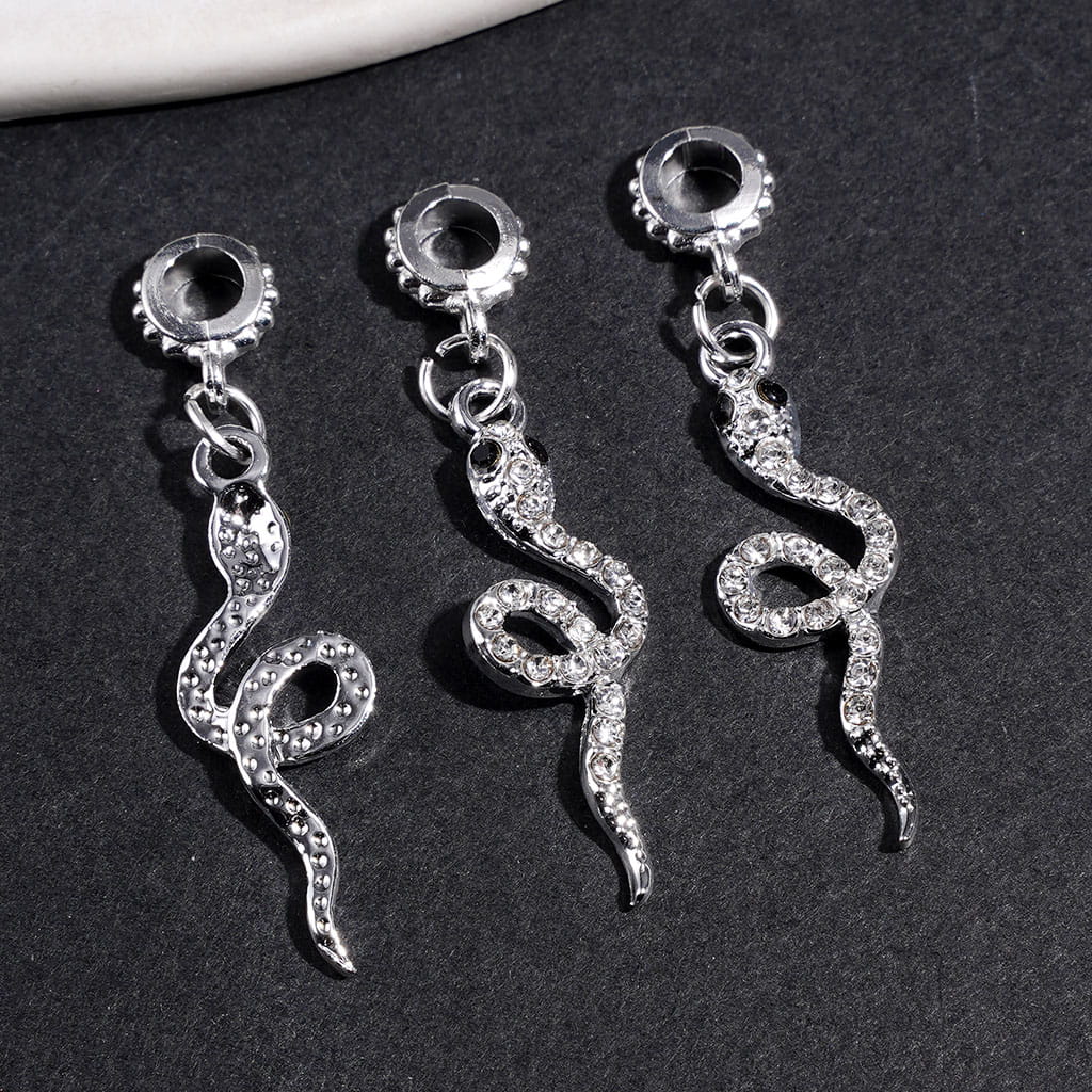 Elegant Snake-Shaped Charm Pendant with Clear and Black Rhinestones, Alloy Bail Bead for DIY Jewelry Accessories