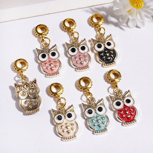 Whimsical Gold Owl Hanging Charm Pendant with Bail Loop Beads, Jewelry Accessories, Multicolor, Random Mix