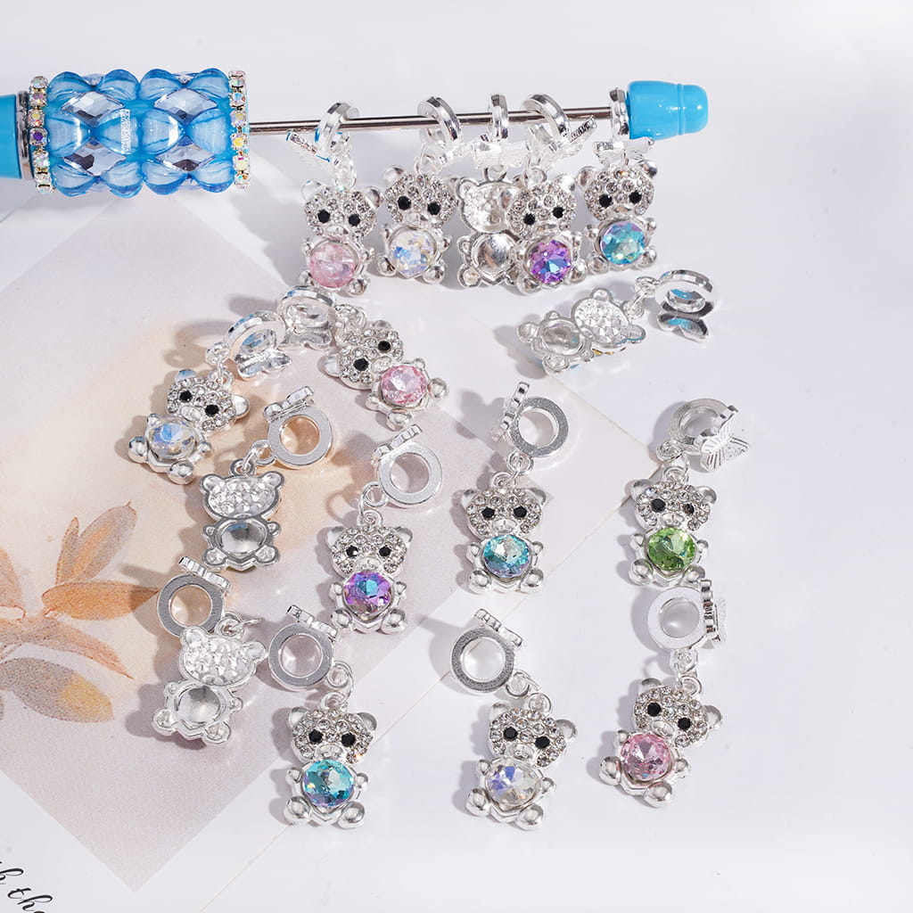 Silver Alloy Bail Beads with Multi‑Color Butterfly & Pig Rhinestone Charms Random Mix