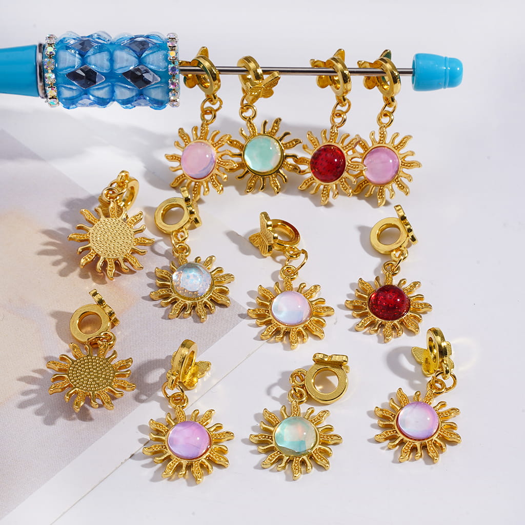 Gold Alloy Bail Beads with Butterfly & Sun Rhinestone Charms Multi‑Color Random Mix
