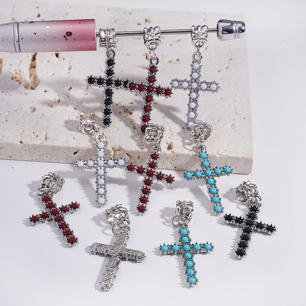 Silver Alloy Religious Cross Mini Ball Charm Beads Random Mix