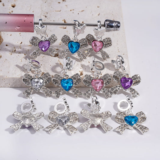 Silver Alloy Bowknot Butterfly Heart Rhinestone Silver Alloy Bail Charm Beads Random Mix