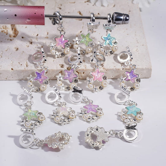 Silver Alloy Butterfly Star Pearl Rhinestone Silver Alloy Bail Charm Beads Random Mix