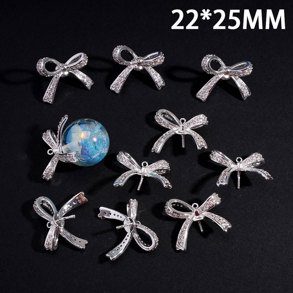 Cute Bow Knot Crystal Clear Rhinestone DIY Silver Alloy Pendant Empty Support Needle for Jewelry Accessories, 22*25MMith Clear Rhinestones, Empty Support Needle for Jewelry Accessories, 22*25MM