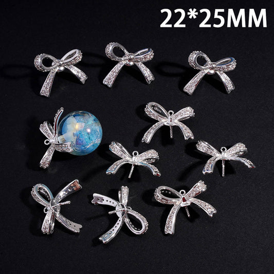 Cute Bow Knot Crystal Clear Rhinestone DIY Silver Alloy Pendant Empty Support Needle for Jewelry Accessories, 22*25MMith Clear Rhinestones, Empty Support Needle for Jewelry Accessories, 22*25MM