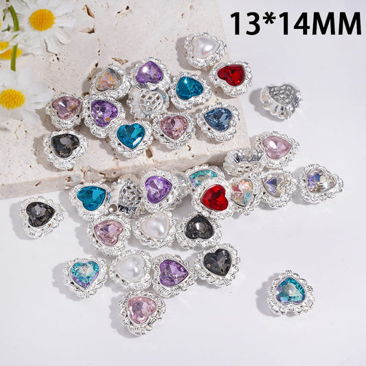 Alloy Heart Beads with Heart Shaped Rhinestone & Pearl, Hollow Web Design, 13×14mm Random Mix (It's a little hard to stick into the pen pole)