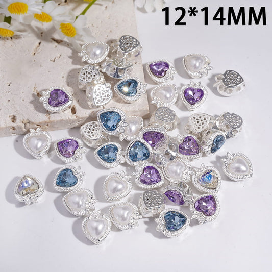 Alloy Strawberry Beads with Heart Rhinestone & White Pearl, Hollow Heart Back Design, 12×14mm Random Mix (It's a little hard to stick into the pen pole)