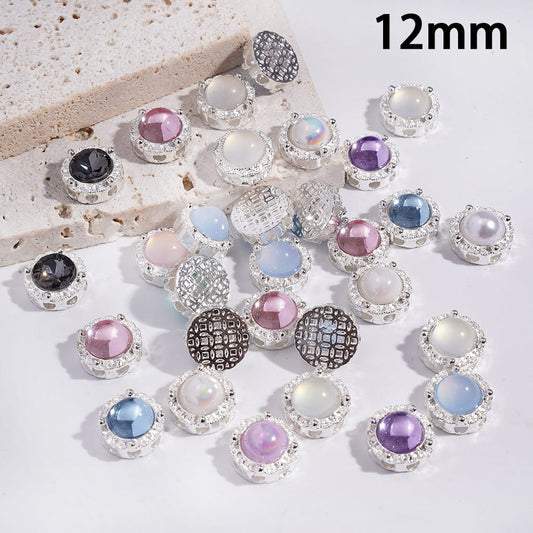 Silver Metal Half-Round Rhinestone Beads with Hollow Knitted Texture 12MM, Random Mix (It's a little hard to stick into the pen pole)