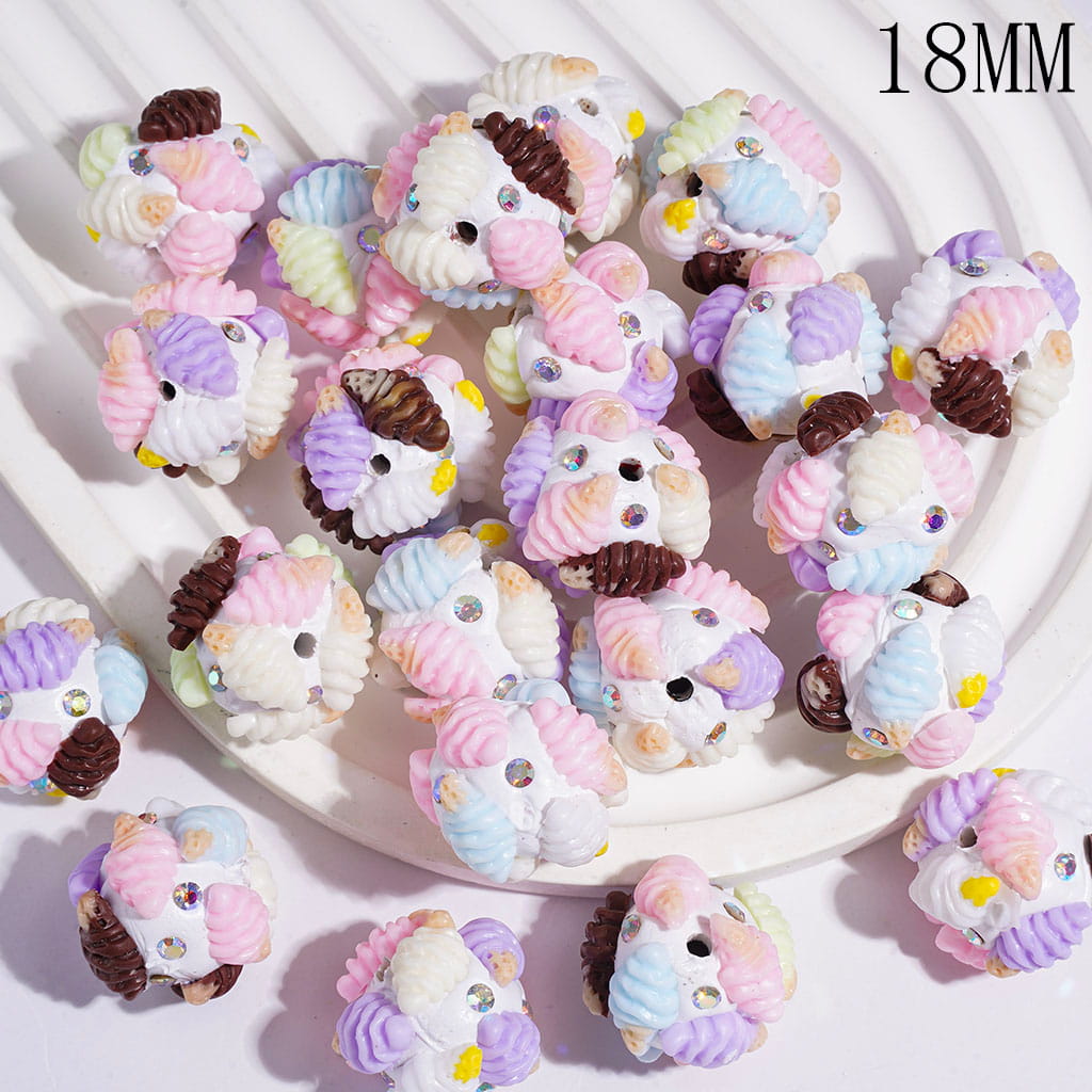 Clay Beads Ice Cream Cone and AB Rhinestones, Various Taste, 18MM Multi-Color