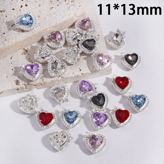 Alloy Heart Beads with Bowtie & Rhinestone & Hollow Five-Petal Flower Back Design 11*13MM, Random Mix