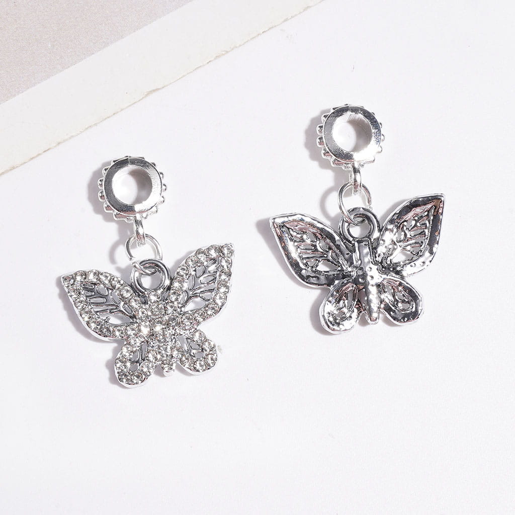 Elegant Butterfly Design with Clear Rhinestones Alloy Bail Beads and Charm Pendants for DIY Jewelry Accessories