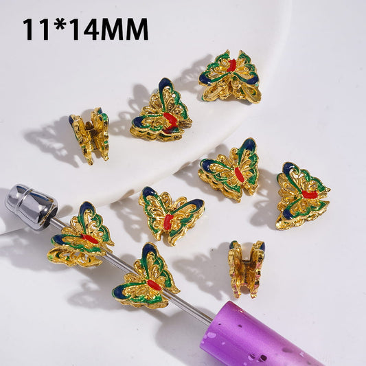 Gold Metal Beads Double Sided Butterfly Design 11*14MM