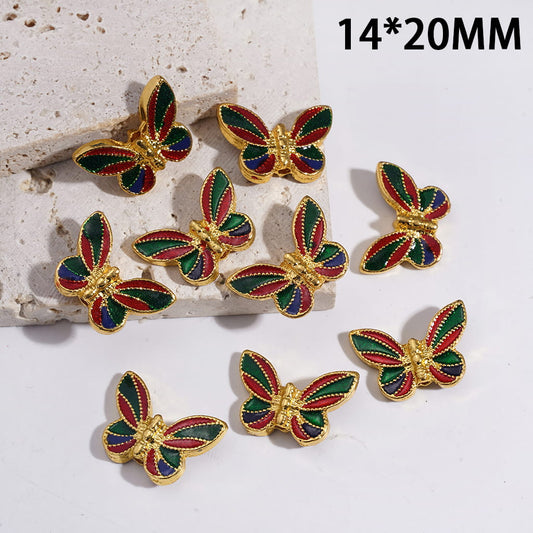 Elegant Gold Alloy Beads Butterfly with Three-Color Textured Design 14*20MM