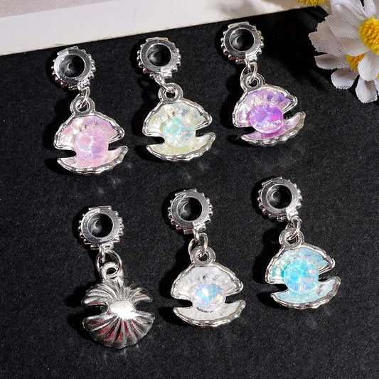 Seashell Bail Loop Beads with Cone Shaped Rhinestones, Alloy Charm Pendants, Random Mix