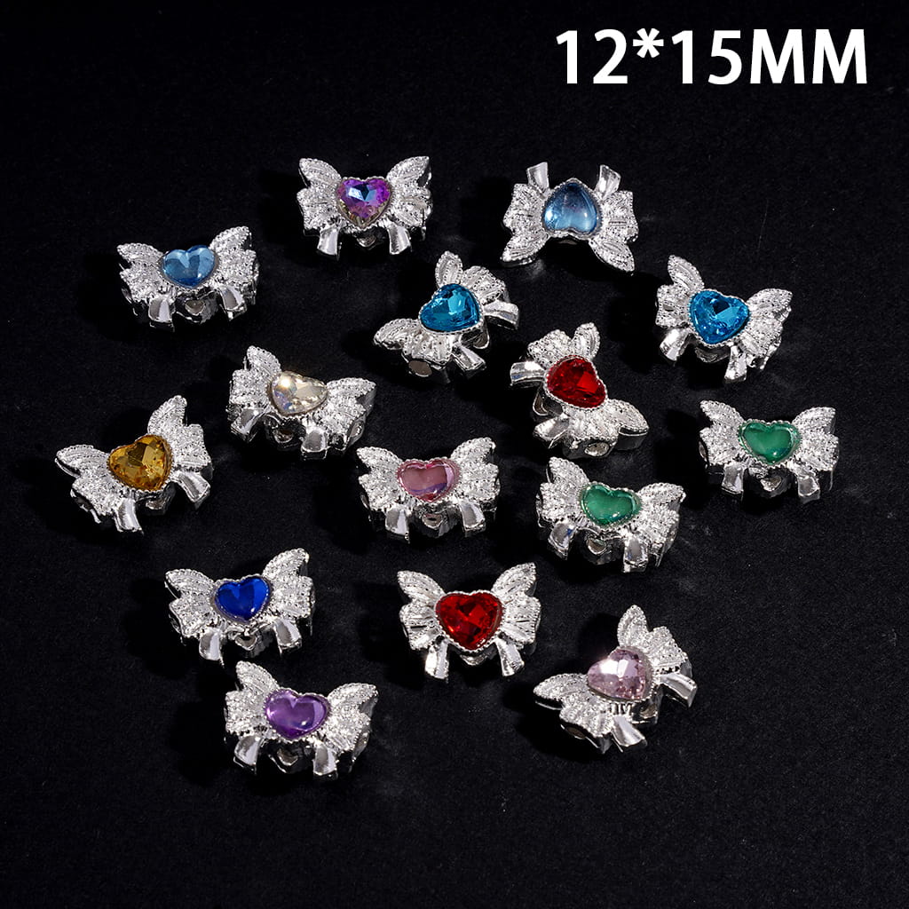 Elegant Bow Wing Heart Shape Rhinestone Metal Beads 12*15MM, Random Mix (They Don't Fit the Pen)