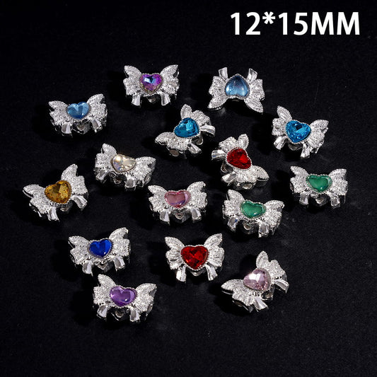Elegant Bow Wing Heart Shape Rhinestone Metal Beads 12*15MM, Random Mix (They Don't Fit the Pen)
