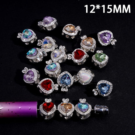 Sparkling Heart Apple Alloy Beads Pendants with Rhinestones 12*15MM, Random Mix