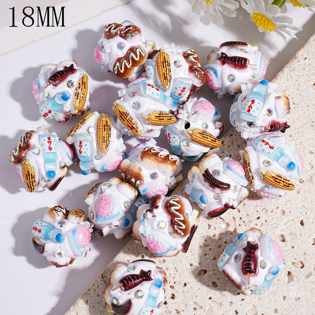 Food Beverage Theme with Grilled Corn Drink Bottle Desserts and AB Rhinestones Clay Beads, 18MM