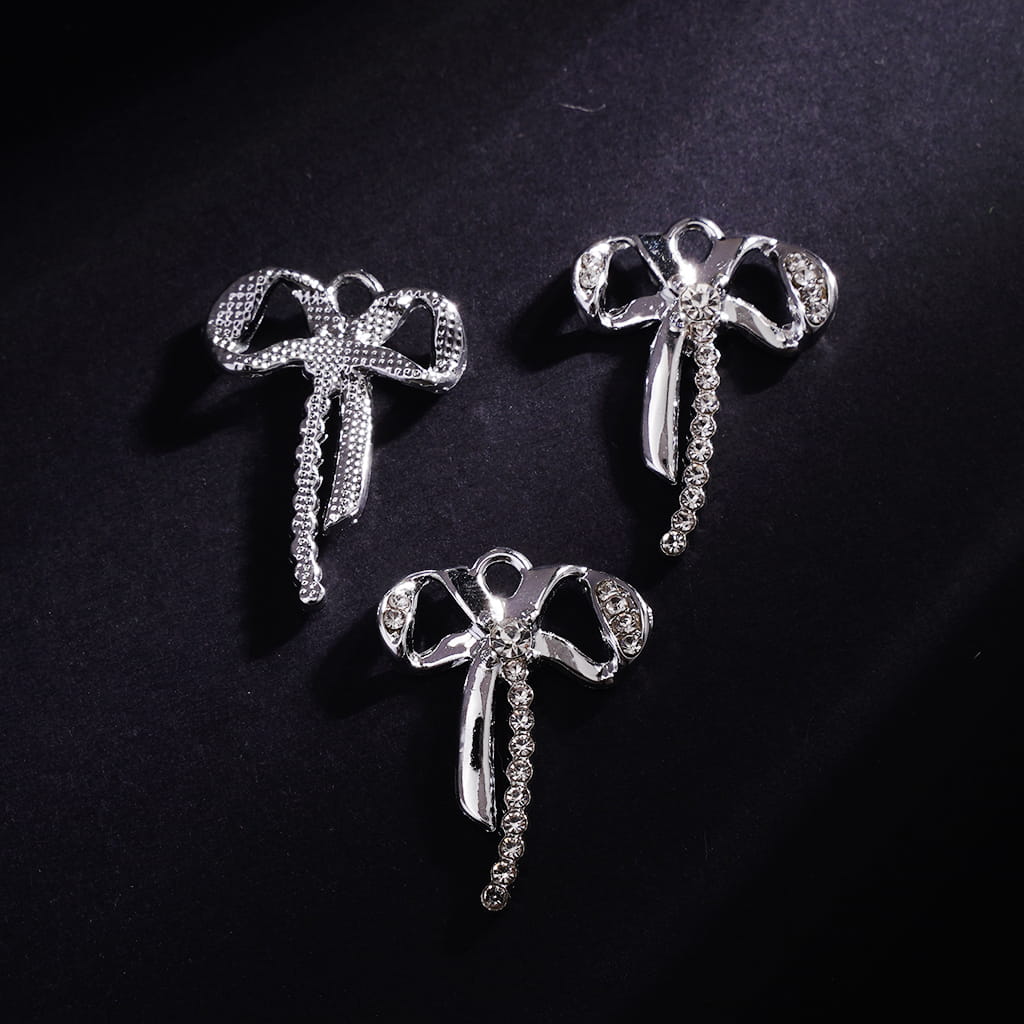 DIY Silver Alloy Bowtie and Bowknot Charm Pendants with Clear Rhinestones for Jewelry Accessories