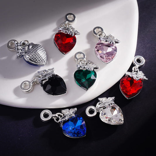 Silver Metal Bail Loop Beads with Butterfly and Heart Rhinestone Charm Pendants &Jewelry Accessories Random Mix