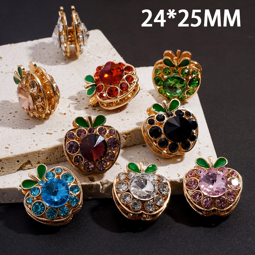 Exquisite Fancy Apple with Shiny Rhinestones Gold Alloy Beads 24*25MM, Random Mix