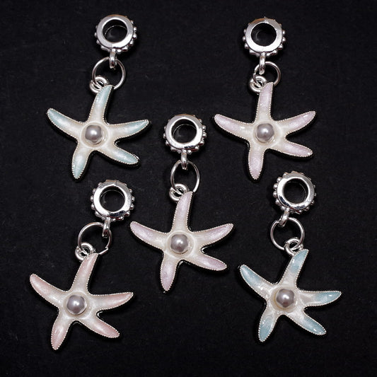 Silver Alloy Bail Loop Beads with Starfish Charm Pendants and White Pearl Accent, Elegant Jewelry Accessories