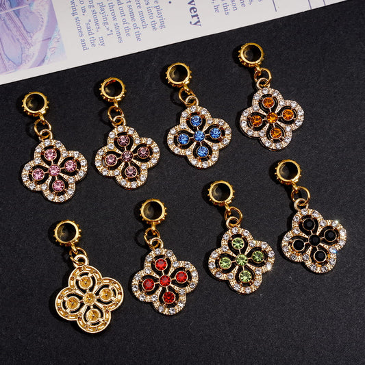 Four Leaf Clover Gold Metal Charm Pendants with Rhinestones Jump Ring Bail Beads Random Mix
