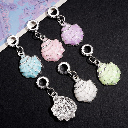Silver Ocean Seashell Alloy Charms & Pendants with Glossy Enamel Detail Bail Loop Beads, Random Mix