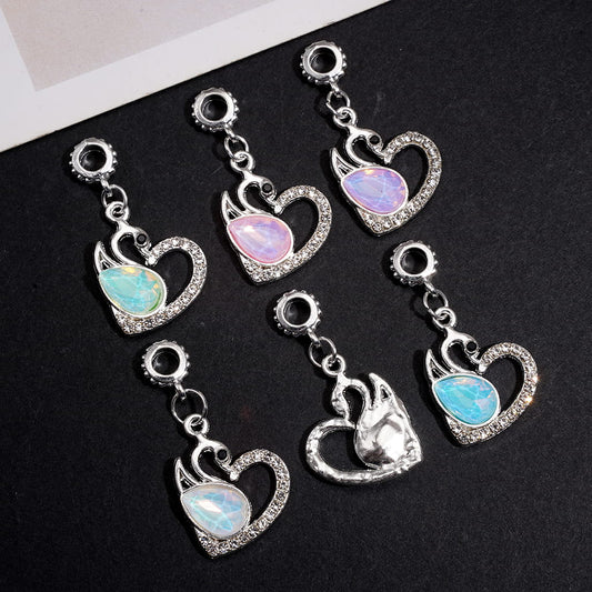 Elegant Swan Heart Shaped Design with Clear Rhinestones Silver Alloy Charms Pendant, Jewelry Accessories