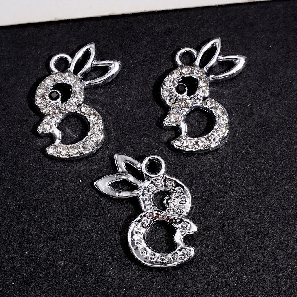 Hollowed Cute Rabbit with Clear Rhinestones, Silver Alloy for Charms Pandent & Jewelry Accessory