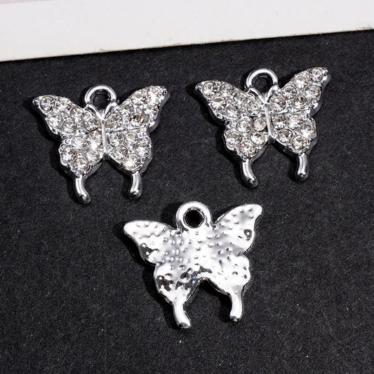 Butterfly with Clear Rhinestones, Silver Alloy Charm Pendant & Jewelry Accessories, Around 15*17MM