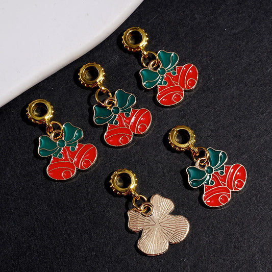 Christmas Jingle Bells Alloy Dangle Gold Alloy Bail Beads with Green Bow, Gold Finish, Charm Pendants Jewelry Accessory