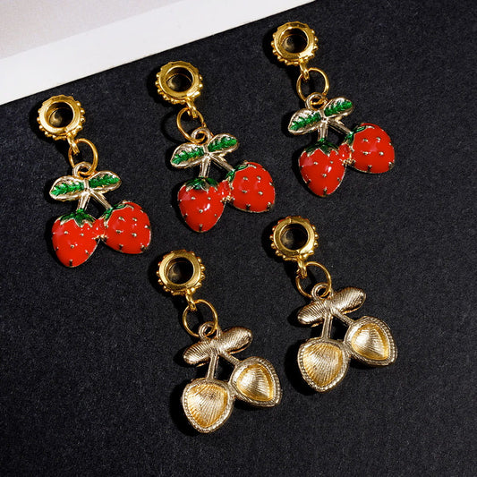 Double Red Strawberry Gold Metal Bail Beads for Charm Pendants & Jewelry Accessory
