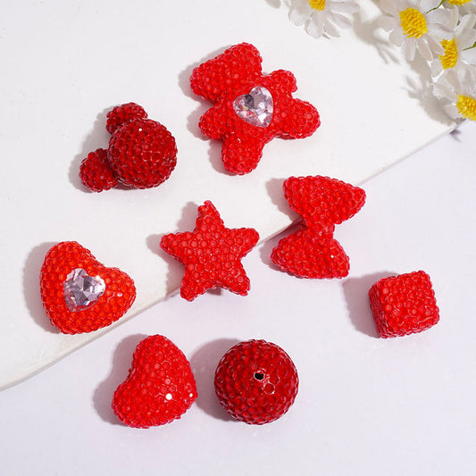 Clear Rhinestone Various Shape Acrylic Beads Heart, Star, Bow & More, Fluorescent Colors, Random Mix