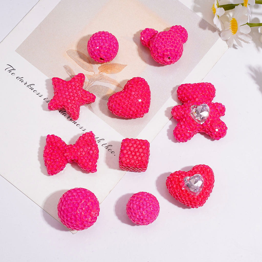 Clay Beads with Clear Rhinestones, Fluorescence Color Series, Various Shapes,  Multi Colors
