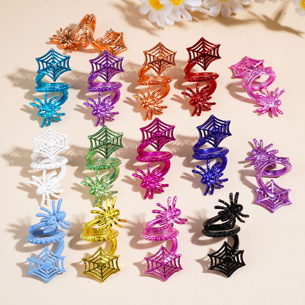 Spooky Halloween Spider Web Twisted Spiral Alloy Metal Beads, Large Hole, Jewelry Accessories, Multi-Color, Random Mix