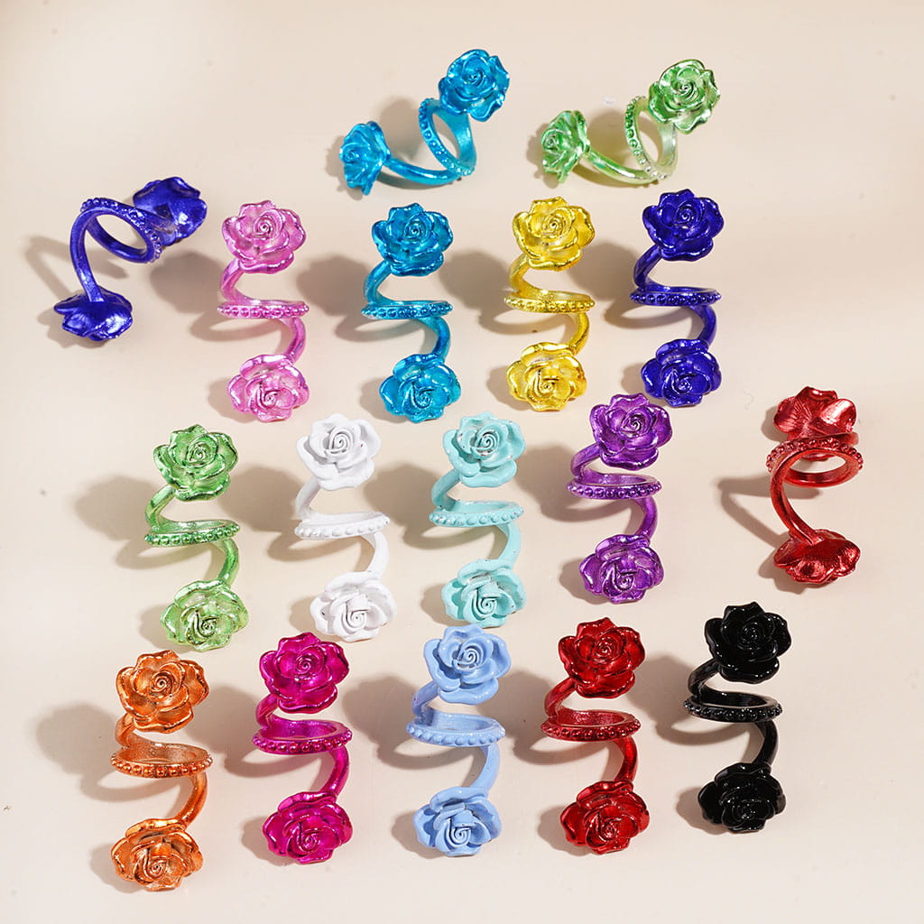 Rose Flower Spiral Twist Metal Beads, Large Hole Alloy Metal Beads, Multi-Color Charm Jewelry Accessories, Random Mix